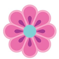 a pink flower with blue center on a white background