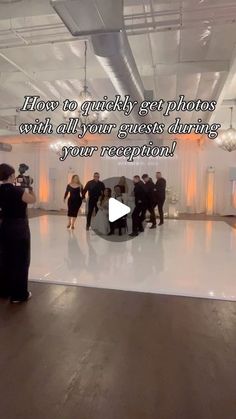 a group of people standing on top of a white floor next to a dance floor