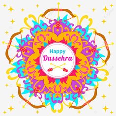 happy dusseria greeting card with colorful circular design and stars on the background, illustration, graphic png and psd