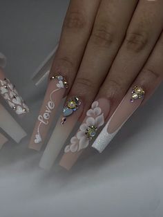 Nail Vibes, Nails With White, Ring Finger Nails, Aqua Nails, Barbie Quotes, Long Nail Art, Acrylic Toes, Unicorn Nails