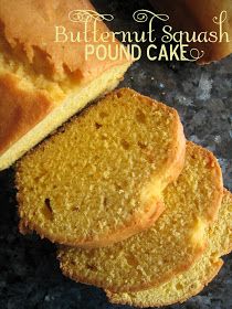 three pieces of pound cake sitting on top of a counter next to a loaf of bread