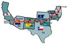 a map of the united states with roads and flags on it's sides, all labeled in red