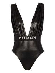 black embroidered logo draped detailing detachable waist belt plunging V-neck V-back one-piece design slip-on style Be mindful to try on swimwear over your own garments. Swimsuit With Belt, Yoko London, Boot Pumps, Dolce E Gabbana, Black Swimsuit, Mens Fall, Ballet Flat Shoes, Ski Wear, Top Shoes