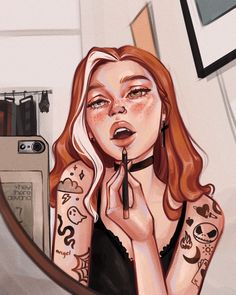 Halloween Things To Draw, Red Head Cartoon, Redhead Characters, Redhead Art, Redhead Makeup, Redhead Girl, Girly Art, Drawing Inspo