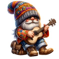 an image of a cartoon character with a guitar in his hand and wearing a knitted hat