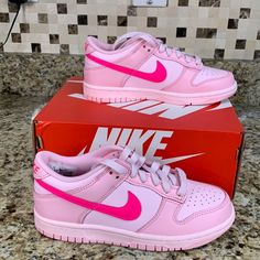 Nike. Low. Dunk. 3.5 Y. Soft Pink Foam. With Original Box. Black And Pink Nike Shoes, Shoes For School Nike, Hot Pink Nikes, Nike Dunks Colors, All Pink Dunks, Custom Dunks Low, Hot Pink Nike Shoes, Hot Pink Dunks, Preppy Nike Shoes