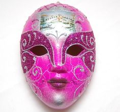 Porcelain Masks Wall Decor | Pink and Silver Porcelain Mask Clown Masks, Porcelain Mask, Clown Mask, Mardi Gras Decorations, Pink And Silver