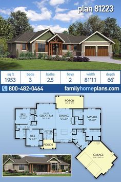 Craftsman Ranch House Plans, Ranch House Floor Plans, Informal Dining, Craftsman Ranch, Floor Plans Ranch, Split Bedroom, Ranch House Plan, Ranch Style House Plans