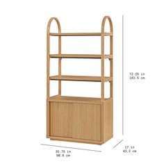 a wooden bookcase with two shelves and one shelf on the bottom, measurements for each shelf