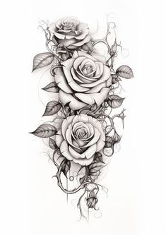 Rose Tattoo - Eternal Beauty on Skin Roses Tattoo Sleeve, Feminine Skull Tattoos, Rose Bundle, Rose Drawing Tattoo, Father Tattoos, Tattoo Vector, Banner Drawing, Tasteful Tattoos