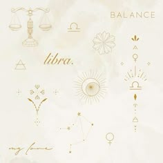 the zodiac signs and symbols are drawn in gold ink