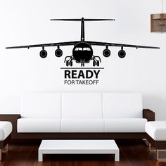 an airplane wall decal with the words ready for takeoff