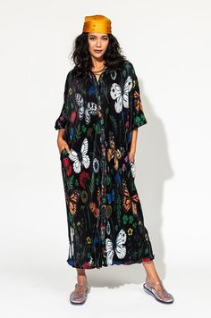 So Far So Good Oversized Plissé Dress in Folklore Florals *RESTOCKED* Spring Relaxed Fit Tunic Shirt Dress, Relaxed Fit Tunic Shirt Dress For Spring, Casual Silk Dress For Fall, Casual Silk Dresses For Fall, Casual Flowy Silk Dresses, Long Sleeve Silk Shirt Dress For Summer, Summer Collared Rayon Dress, Spring Collared Loungewear Dress, Spring Bohemian Maxi Shirt Dress