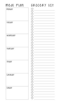 the meal plan is shown in black and white, with lines on each side of it