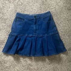 Nwot Questions? Leave A Comment Below! Fitted Denim Tiered Skirt, Fitted Tiered Denim Skirt, Fitted Dark Wash Denim Skirt With Ruffles, Casual Fitted Denim Ruffled Skirt, Blue Denim Tiered Mini Skirt, Fitted Dark Wash Pleated Skirt, Fitted Tiered Denim Skirt With Lining, Denim Pleated Skirt, Denim Jean Skirt