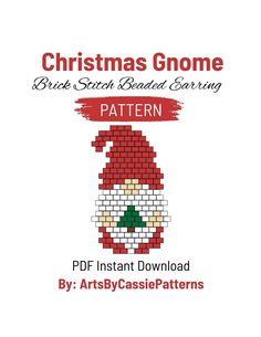 the christmas gnome pattern is shown in red and white, with text that reads'christmas gnome