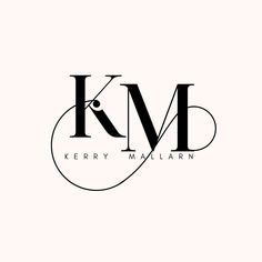 the k m b logo is shown in black and white