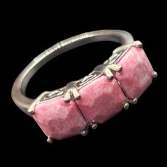 Norwegian Thulite Trinity Stone Ring In Platinum Over Sterling Silver All Weights And Measurements Are Approx 3.50 Ctw Size 6 326 Norwegian Jewelry, Womens Jewelry Rings, Stone Rings, Platinum, Silver Rings, Women Jewelry, Sterling Silver, Stone, Pink