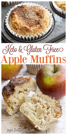 keto and gluten free apple muffins with apples in the background