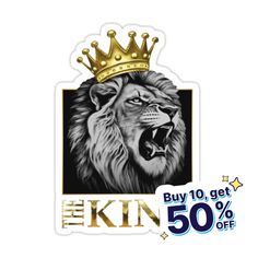 the king sticker with an image of a lion wearing a crown on it's head