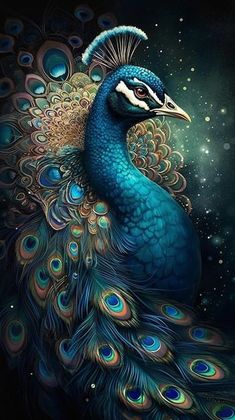 a painting of a peacock with feathers spread out