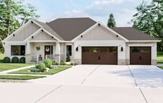 this is an artist's rendering of a two - story house with garages