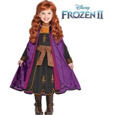 Celebrate your little one's spunky personality in the Anna Act 2 Costume for kids. This costume features a black long-sleeved dress with gold details printed on it, an attached belt, and a cape. Anna Halloween Costume, Costume With Wig, 2 Halloween Costumes, Anna Frozen Costume, Girls Halloween Costumes, Toddler Costumes Girl, Halloween Costume Toddler Girl, Anna Costume, Disney Princess Costumes