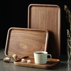 Japanese Style Black Walnut Tray Rectangular Tea Tray Solid Wood Dessert Tray Cake Rack Light Luxury Luxury Breakfast, Tray Cake, Cake Rack, Tray Wood, Wood Plate, Dessert Tray, Kung Fu Tea, Dessert Bread, Tea Tray