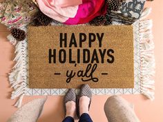 Happy Holidays Y'all Christmas Door Mat, Christmas Doormat, Holiday Welcome Mat, Christmas Gift, Cute Welcome Mat, Modern Christmas Cute Welcome Mat, Christmas Door Mat, Patio Inspiration, Christmas Doormat, Front Porch Decorating, Coir Doormat, Personalized Door Mats, Gift Cute, Welcome Mat