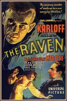 an old movie poster for the raven with dracula and other characters in front of it