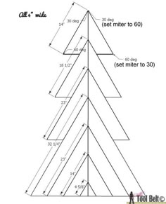 a drawing of a christmas tree with measurements