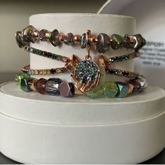 Beautiful Bracelet Stack Includes 3 Bracelets - 1 Is A "C"/Cuff Style Bracelet That Isn't Stiff, Easy To Put On -2 Stretch Style Bracelets Color Pallette: Greens, Blues, Rose Gold, Black, Dark Plum Charm Is Hand Painted And Has Amazing Detail! (It Is A Hand Holding The Crystal Ball) Multicolor Crystal Bracelet For Party, Spiritual Beaded Crystal Bracelet For Party, Multicolor Spiritual Beaded Bracelets For Party, Spiritual Multicolor Beaded Bracelets For Party, Halloween Beaded Bracelets For Party, Bohemian Multicolor Crystal Bracelet For Party, Crystal Ball Halloween, Magic Crystal Ball, Gold Knot Bracelet