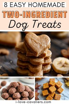 dog treats with text overlay that says 8 easy homemade two ingredient dog treats