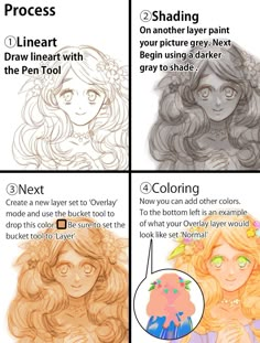 four different types of hair and how to draw them