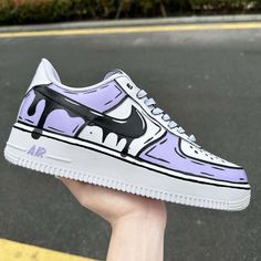 Custom Air Force 1 Cartoons Drip Purple – shecustomize All Black Nikes, Nike Air Force 1 Custom, Wedge Heel Sneakers, Violet Pastel, Nike Air Max Excee, Perfect Sneakers, Nike Neon, Air Force 1 Custom, Custom Air Force 1