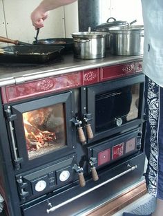 a person standing in front of an oven cooking food