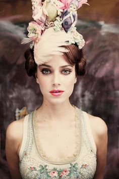 —Michal Negrin Flowers In Her Hair, Love Hat, Beautiful Hats, Marie Antoinette, Mode Inspiration, A Dress, Headdress, Look Fashion