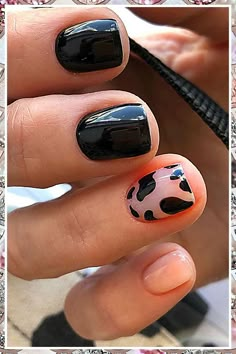 (Promoted) Black Nails - Just In! Fantastic ideas from leading brands to meet your supply needs. #blacknails Cow Print Nails, Cow Nails, Short Gel Nails, Print Nails, Nails 2021, Nails And Hair, Manicure Ideas