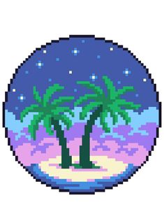 a pixelated image of two palm trees on the beach