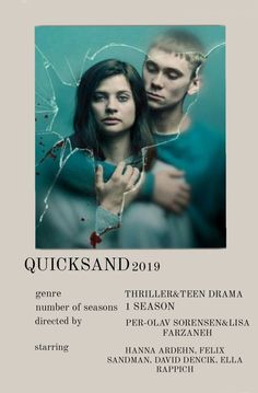 a poster for the movie quicksand, with two people behind it and one person holding