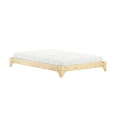 the bed frame is made out of wood and has no mattress on top of it