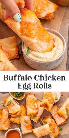 buffalo chicken egg rolls with ranch dressing and dipping sauce