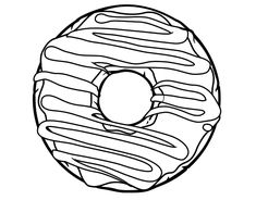 a donut with icing on it that is outlined in black and white ink