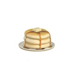 a stack of pancakes sitting on top of a white plate covered in caramel sauce