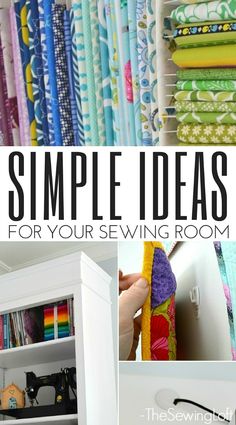 the sewing room is filled with colorful fabrics and quilting supplies, as well as an organized closet