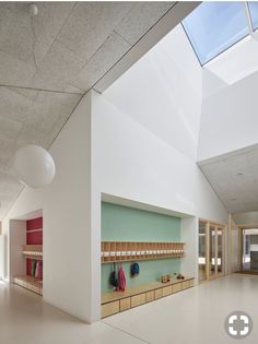 the inside of a store with shelves and shoes