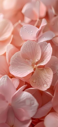 pink flowers with water droplets on them are arranged in the shape of petals and petals