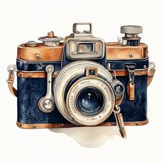 an old fashioned camera painted in blue and brown