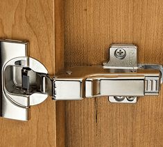 a close up of a door handle on a wooden door