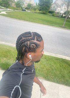 Unique Cornrow Hairstyles, Styled Cornrows Men, Swirl Cornrows Men, Guy With Cornrows, Freestyle Cornrows Braids, 2000s Cornrows Men, Men’s Braids With Heart, Hair Plaits, Male Braids